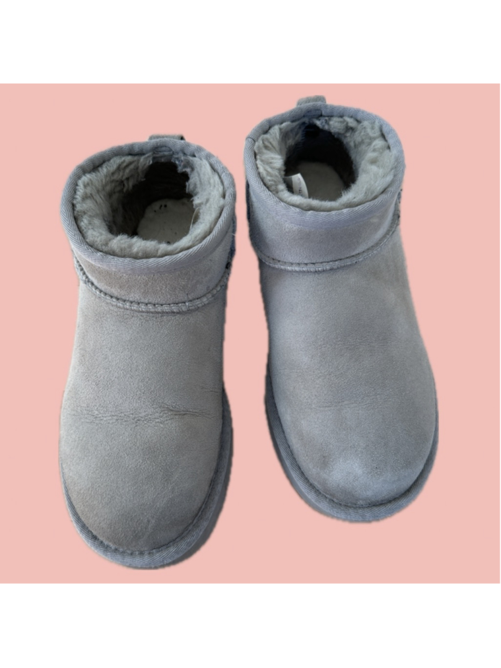 UGG Classic Ultra Mini Boots Grey Suede Shearling Lined Size 7 EU 38